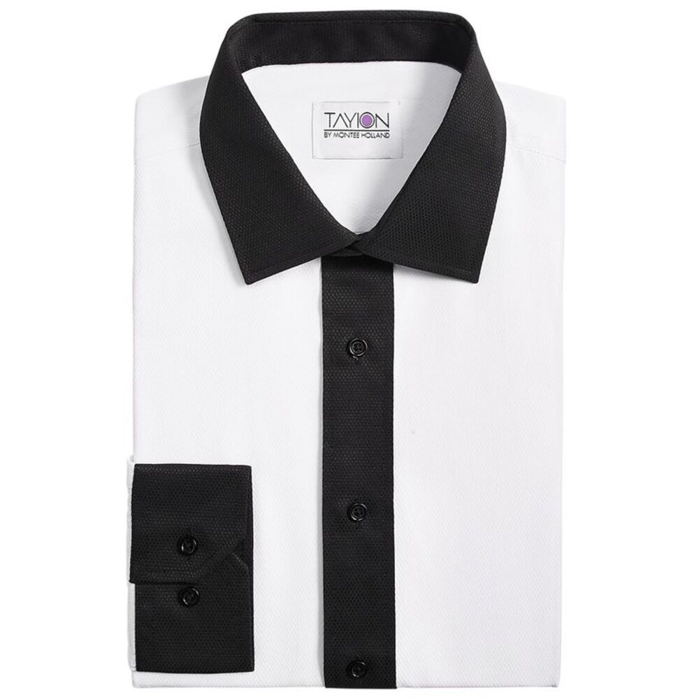 Tayion Collection Mens Black Trim Button Down Dress Shirt, , 17-17.5 Neck, DM